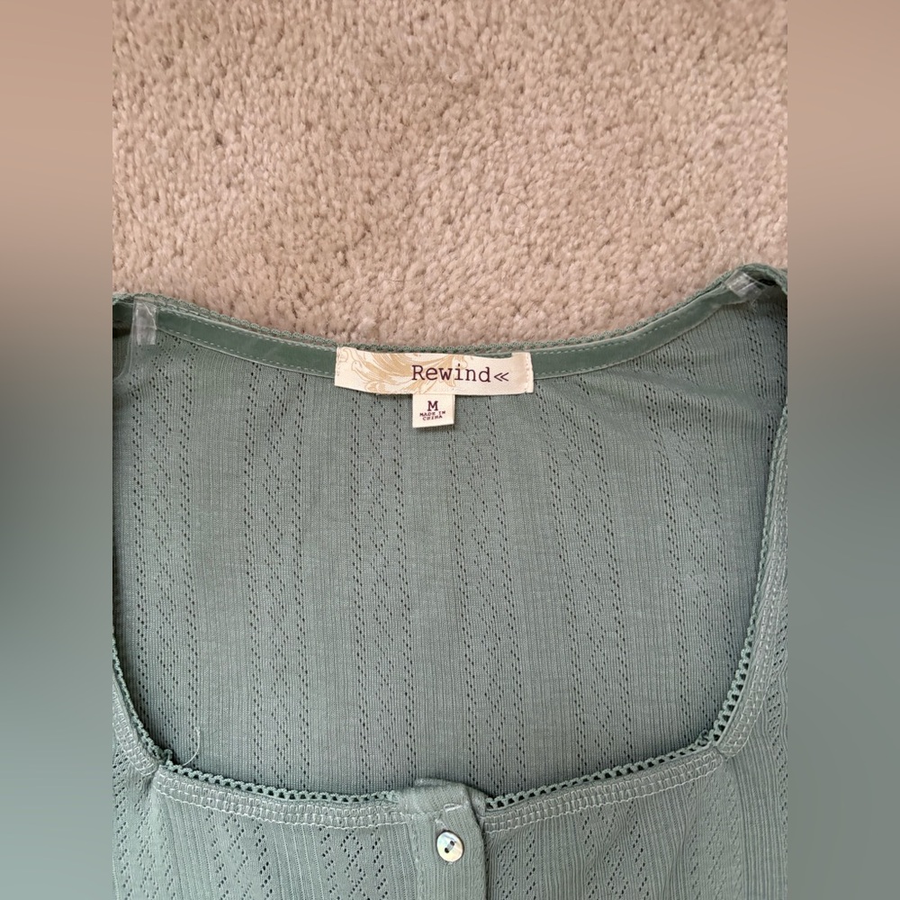 NWT BABYDOLL TOP LONG SLEEVE GREEN BLOUSE BUTTON Y2K COQUETTE COTTAGECORE M - Picture 5 of 7